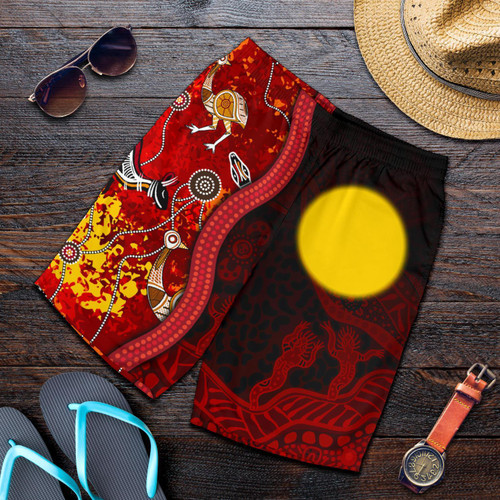 Aboriginal Mens Shorts - Red Indigenous Flag