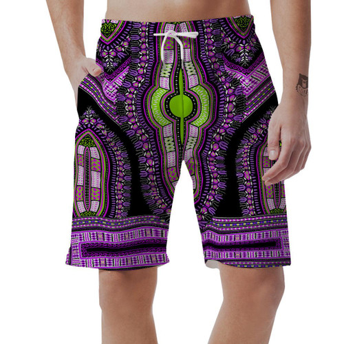African Dashiki Purple And Black Print Mens Shorts