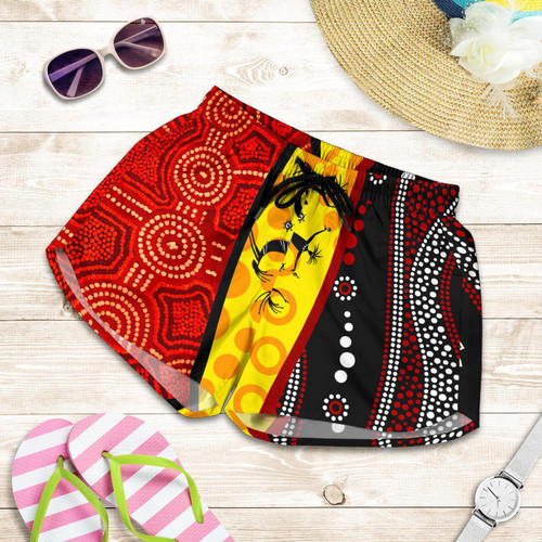 Aboriginal Womens Shorts - Dreamtime Koori Dance and Dot Acrylic Paint