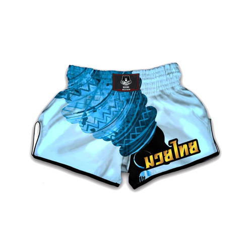 African Dashiki Black And Blue Print Muay Thai Boxing Shorts