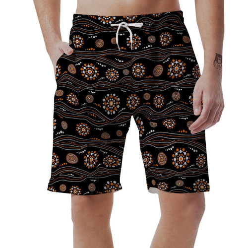 Aboriginal Orange And White Dot Print Pattern Mens Shorts