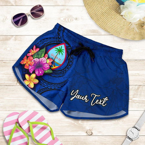 Alohawaii Short - Guam Polynesian Custom Personalised Womens Shorts - Floral With Seal Blue - BN12