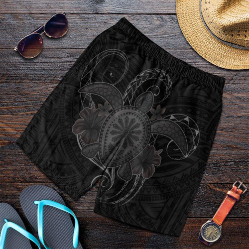 Alohawaii Short - Hawaii Turtle Hibiscus Polynesian Mens Shorts - Full Style - Gray - AH - J4C
