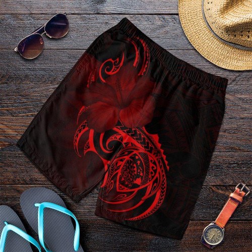 Alohawaii Short - Hawaii Map Turtle Hibiscus Divise Polynesian Mens Shorts Red - AH - JRC