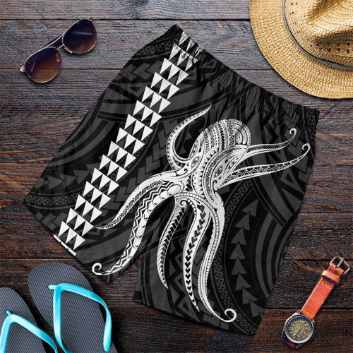 Alohawaii Short - Hawaii Octopus KaKau Polynesian Mens Shorts - White - AH - J4C