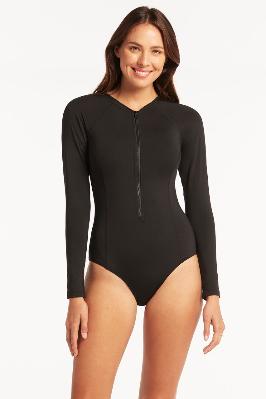 Women Swimming One Piece Full Sleeve Swimsuit Una Black