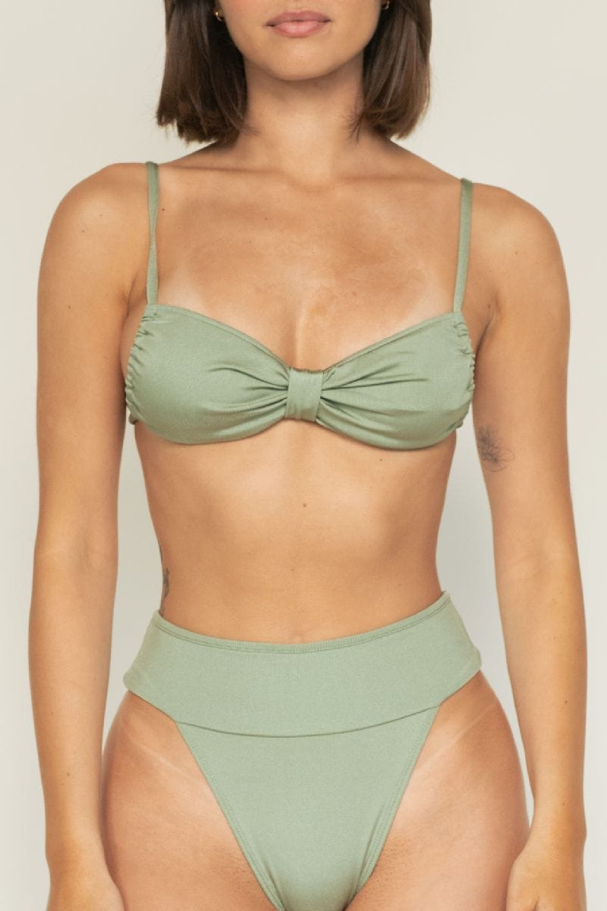 Sage Green Rib Added Coverage High Rise Bikini Bottom
