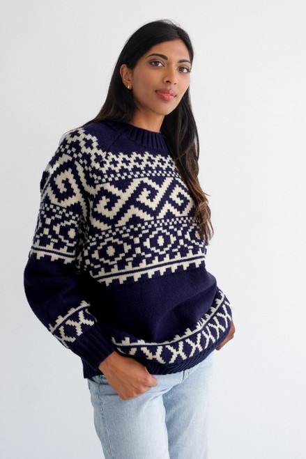 Fairisle Sweater- Navy/Cream