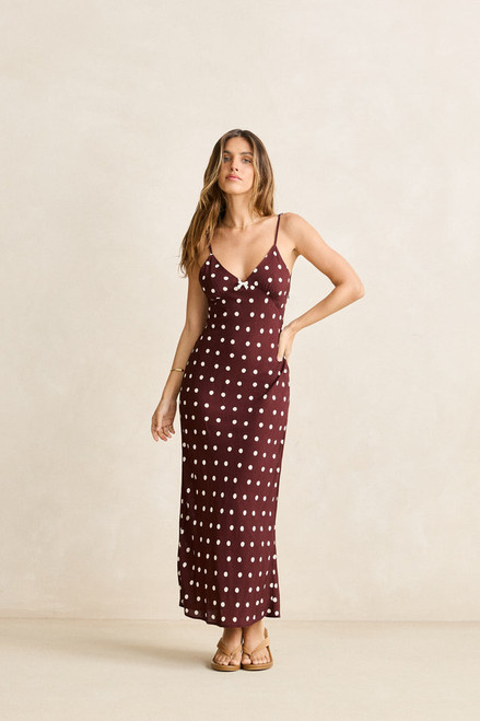Polka Dot Bias Midi Dress- Cafe
