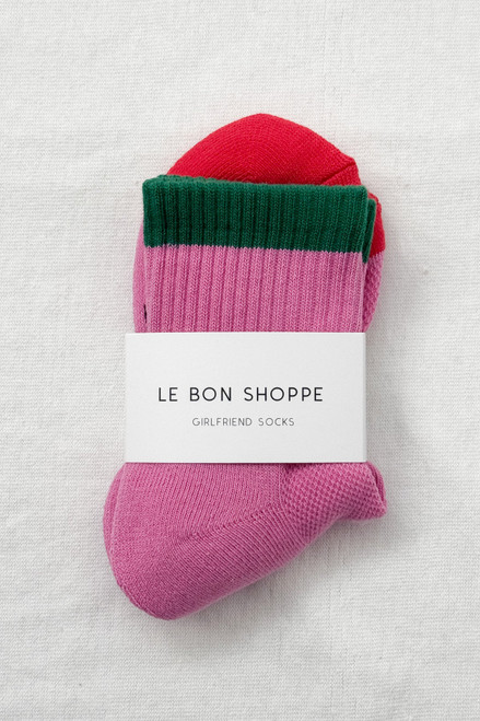 Colour Block Girlfriend Socks - Rose Green