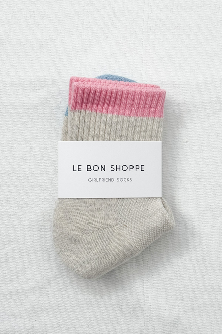 Colour Block Girlfriend Socks - Grey Pink