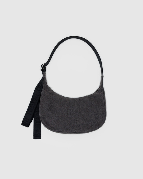Small Denim Crescent Bag- Washed Black