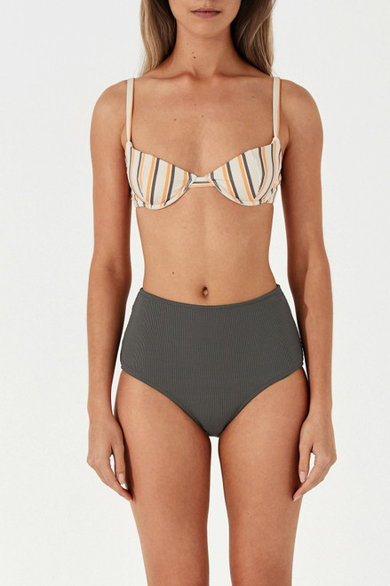 Licorice Stripe Rib Balconette Bra- Licorice Stripe