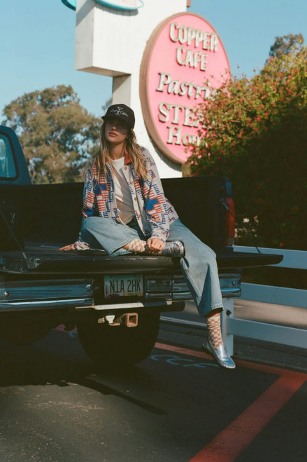 Trail Terrycloth Trucker Jacket- Electronic Indigo Pattern
