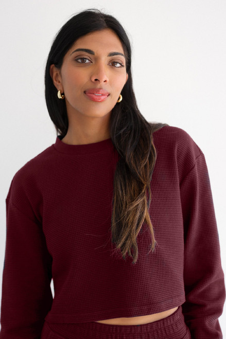 Waffle Boxy L/S- Burgundy