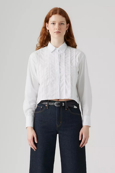 Cropped Harlie Tuxedo Shirt- Bright White