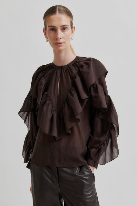 Fria Frill Blouse- Chocolate Plum Fria Frill Blouse- Chocolate Plum
