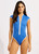 Beach Bound Cap Sleeve Zip Front One Piece- Sapphire