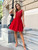 Plunge Neckline Dress with Tulle Bottom - Red