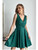 Skater Dress with Plunge Neckline - Green