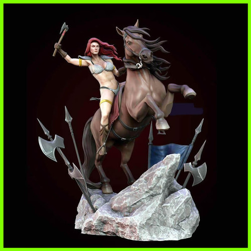 Red Sonja on Horse - STL File for 3D Print - maco3d