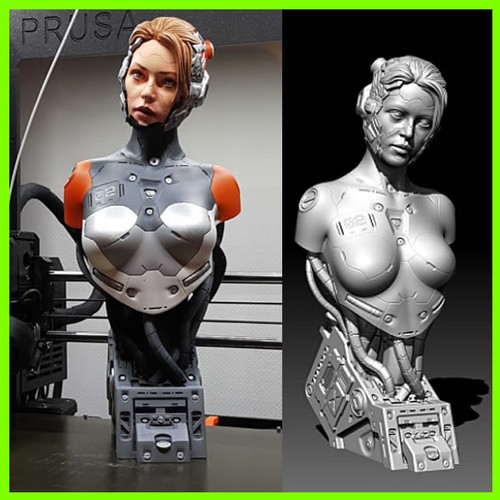 Female Cyborg Bust - STL File for 3D Print - maco3d