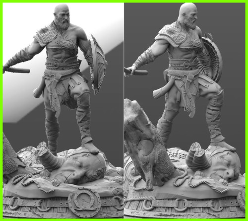 Kratos God of War Statue - STL File for 3D Print - maco3d