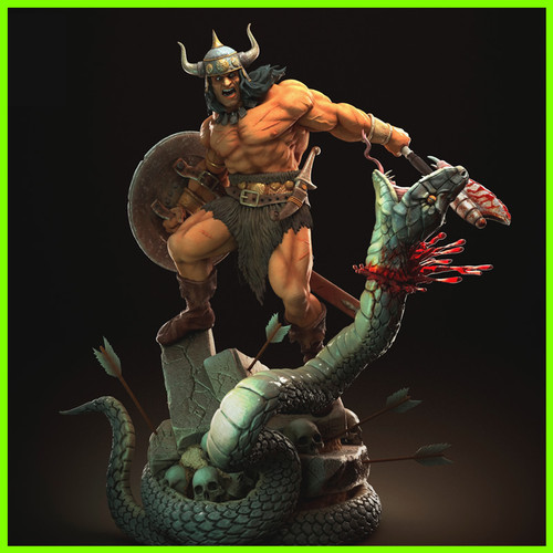 Conan vs Snake King Statue - STL File for 3D Print - maco3d