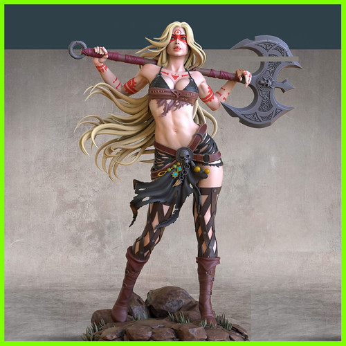 Barbarian Girl Statue - STL File 3D Print - maco3d