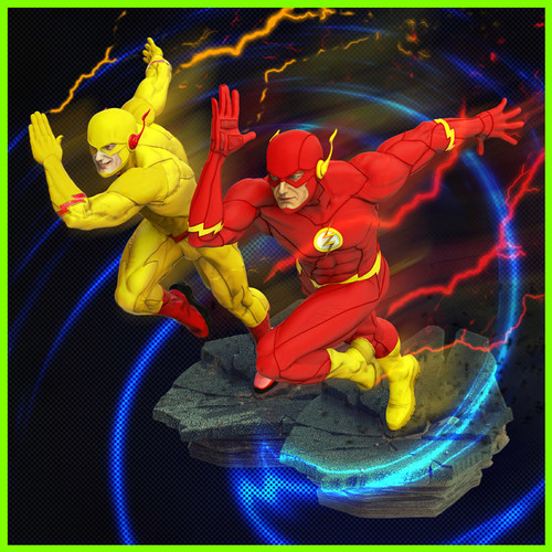 Flash and Reverse Flash Statue - STL File for 3D Print - maco3d