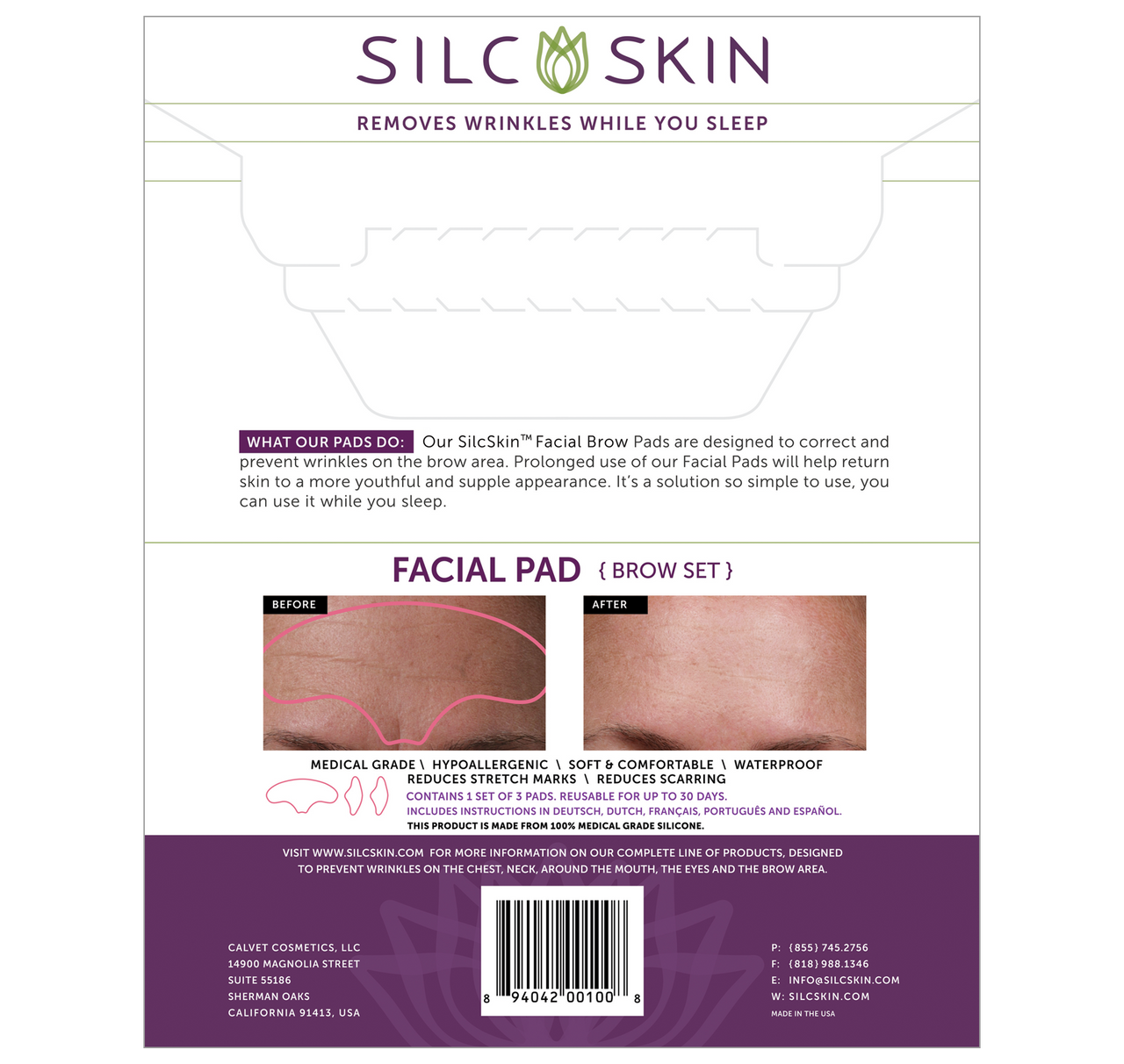 SilcSkin Facial Pads Brow Set Back Of Packaging
