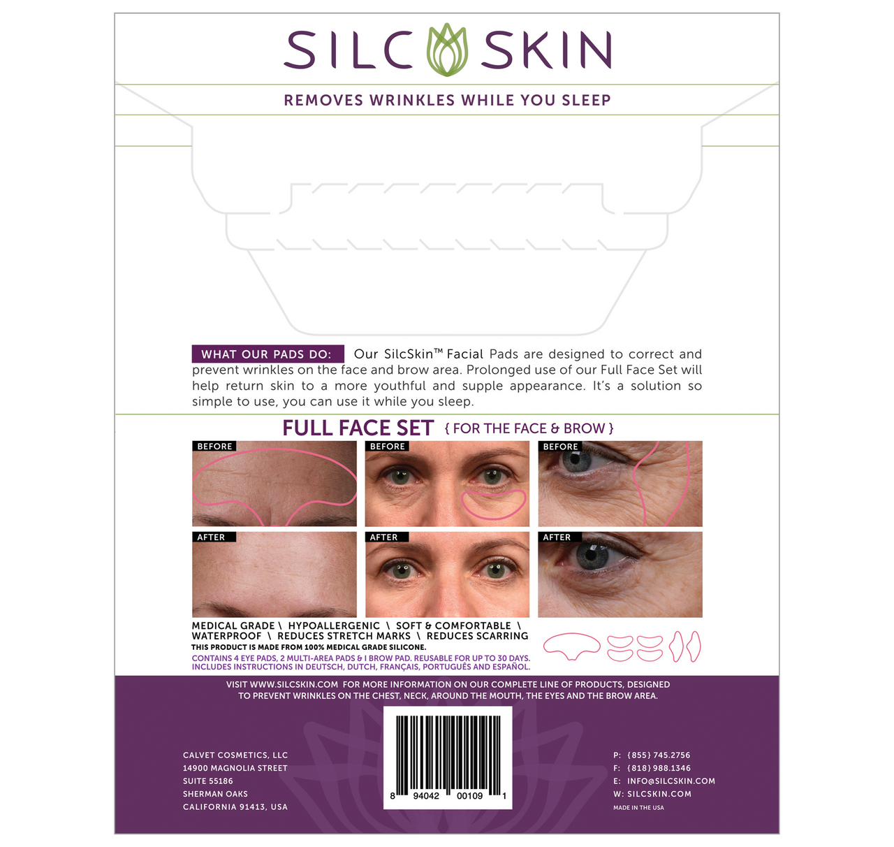 SilcSkin Full Face Pads Back Of Packaging