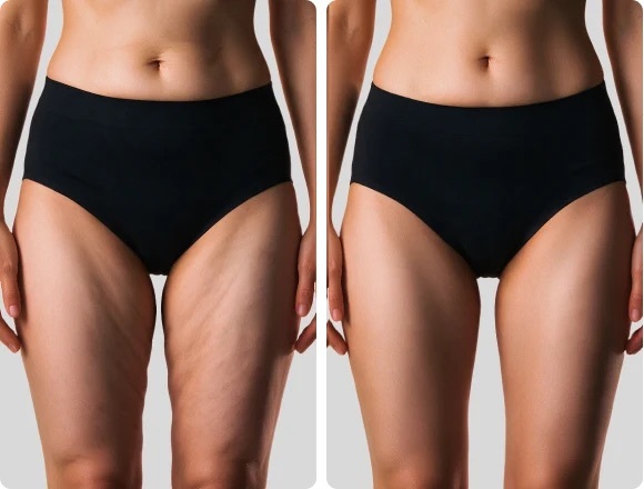 Before and after thighs with EMS