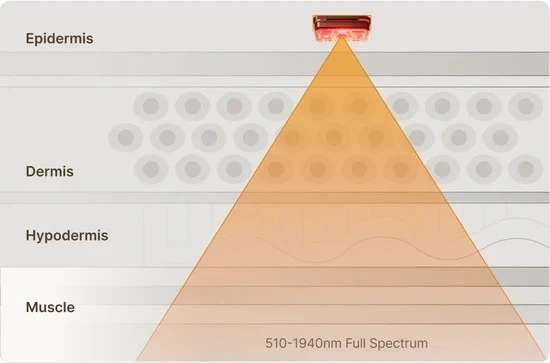 JOVS 6D broad-spectrum 510 to 1940 nanometer light penetration diagram