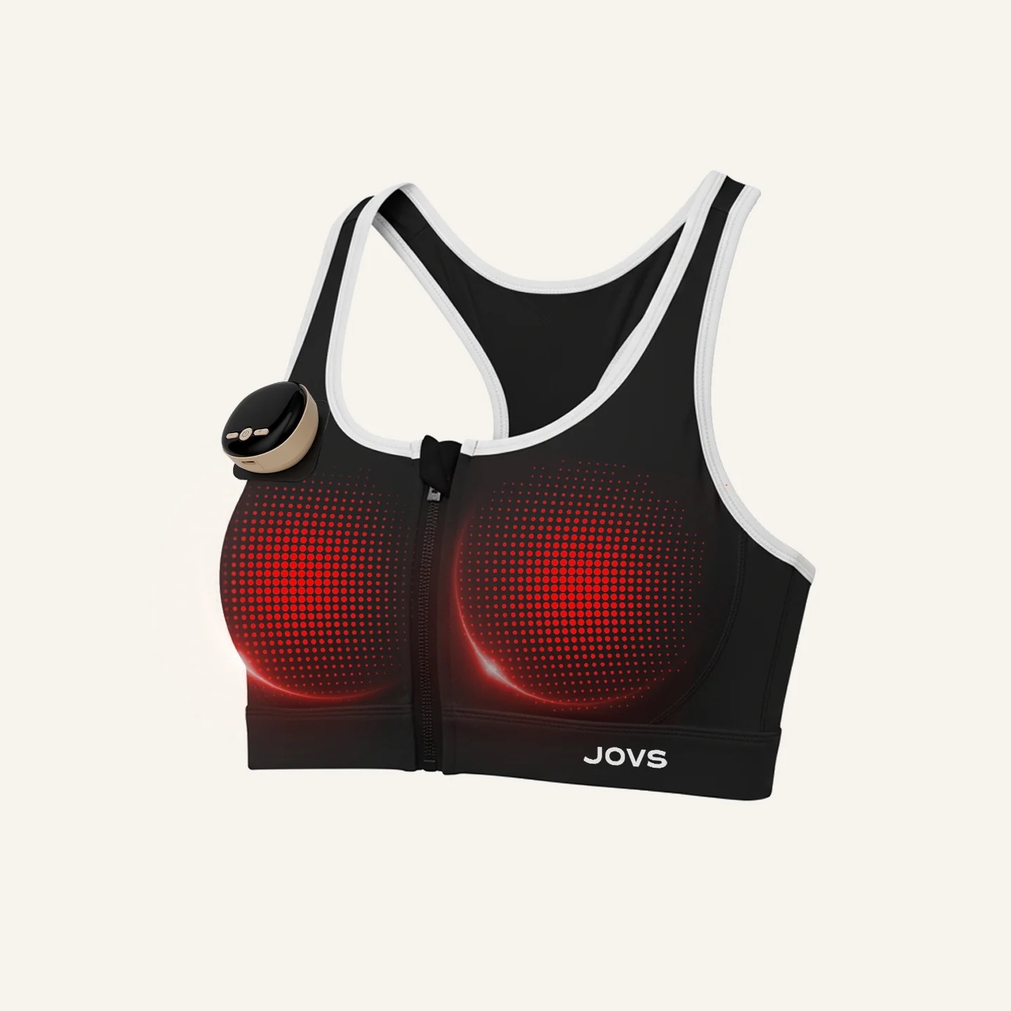 JOVS Red Light Therapy Bra showing red light coverage across the breast area