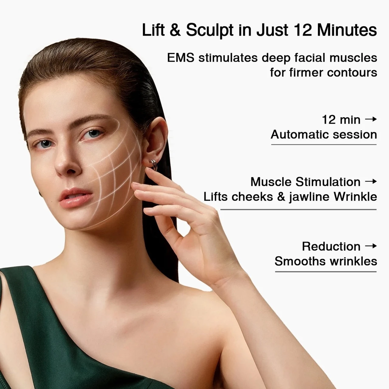 JOVS EMS facial muscle stimulation and 12-minute treatment