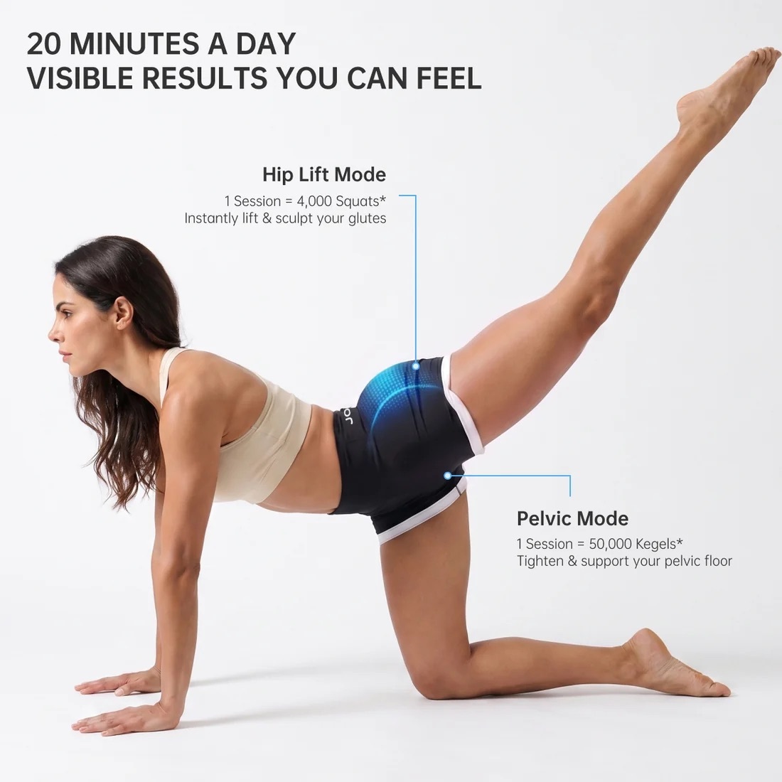 girl doing leg lifts with JOVS toning shorts on
