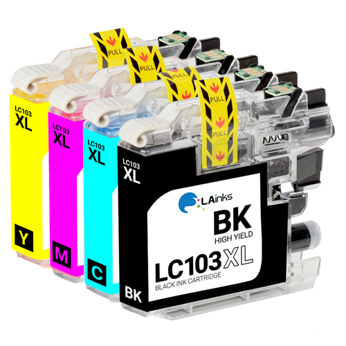 Brother LC103 High Yield Ink Cartridge 4PK - Black, Cyan, Magenta, Yellow (Compatible)