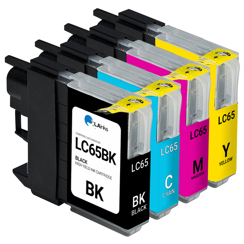 Brother LC-65 (LC65) High Yield Ink Cartridge 4PK - Black, Cyan, Magenta, Yellow (Compatible)