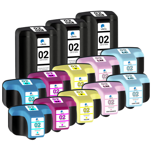 LAinks Replacement for HP 02 High Yield Ink Cartridges 13PK - 3 Black, 2 Cyan, 2 Magenta, 2 Yellow, 2 Light Cyan, 2 Light Magenta HP_02-13PK