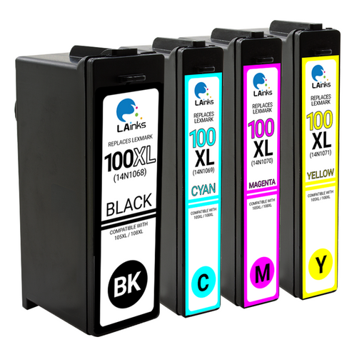 LAinks Replacement for Lexmark #100XL High Yield Ink Cartridges 4PK 1ea BCMY Combo LEX_100XL-4PK