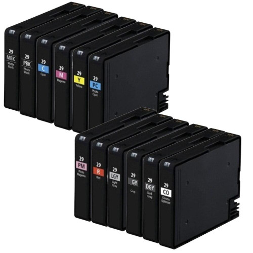 LAinks Replacement for Canon PGI-29 Ink Cartridges 12PK - 1 ea Photo Black, Matte Black, Cyan, Magenta, Yellow, Photo Cyan, Photo Magenta, Gray, Dark Gray, Light Gray, Red, Chroma Optimizer CANON_PGI29-12PK