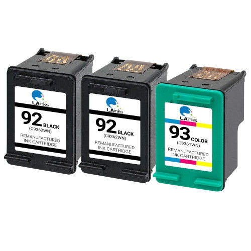 LAinks Replacement for HP 92 and 93 C9362WN/C9361WN Ink Cartridges 3PK - 2 Black, 1 Color HP_2-92_1-93-3PK