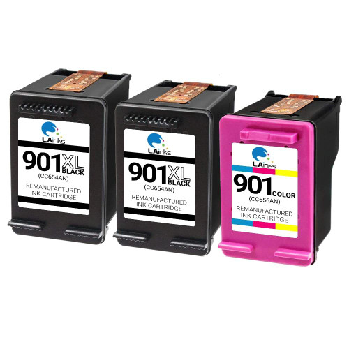 LAinks Replacement for HP 901 CC653AN/CC656AN Ink Cartridges 3PK - 2 Black, 1 Color HP_901-3PK