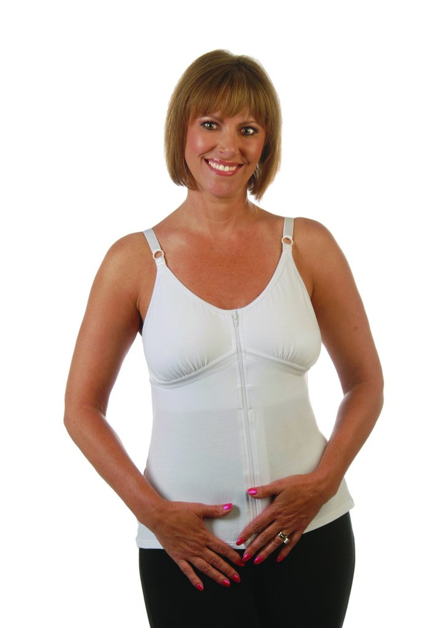 Wear Ease 903/904 Beth Post-Surgical Camisole - Front Zip, Adjustable, Soft  with 2 Removable Drain Tube Pouches