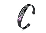 Lymphedema Alert No BP IV Medical ID Pink Ribbon BLACK Cuff Bracelet