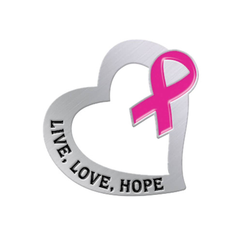 Breast Cancer Awareness White Ribbon With Pink Hearts Lapel Pin 