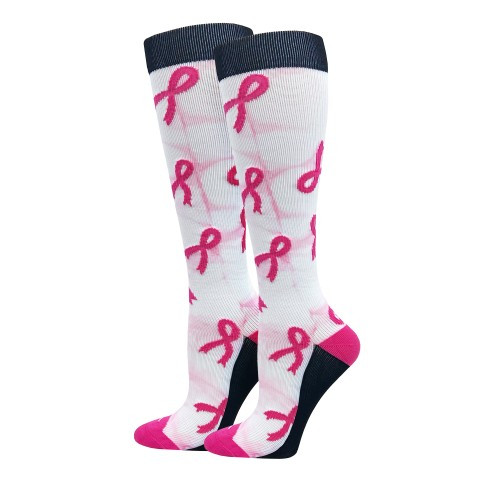 PROCURE  92108 Tie Dye Premium Pink Ribbon Fashion Compression Sock 