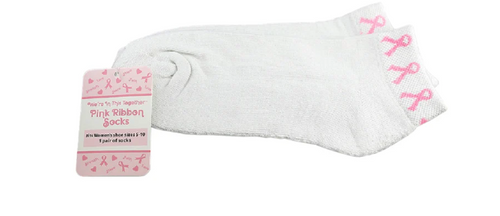 Sock Breast Cancer Awareness White w/ pink ribbon