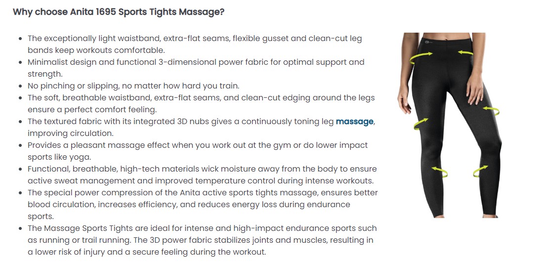 Buy ANITA 1695/1697 Active Sports Massage Tights - Mastectomy Shop